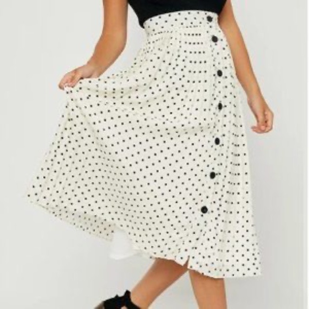 Polka Dot Pleated Midi Skirt